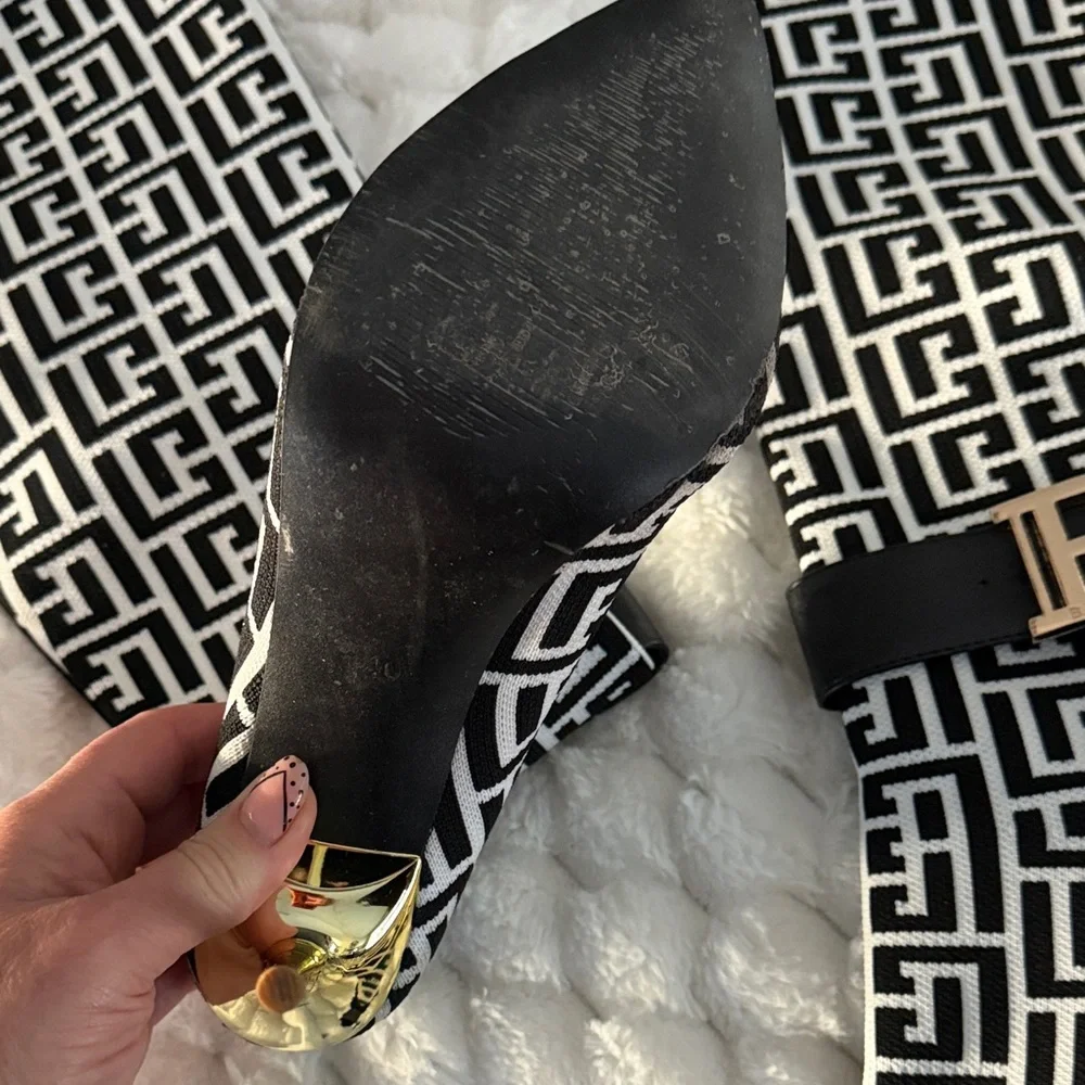 Balmain Black and White Heeled Boots - Picture 3 of 5